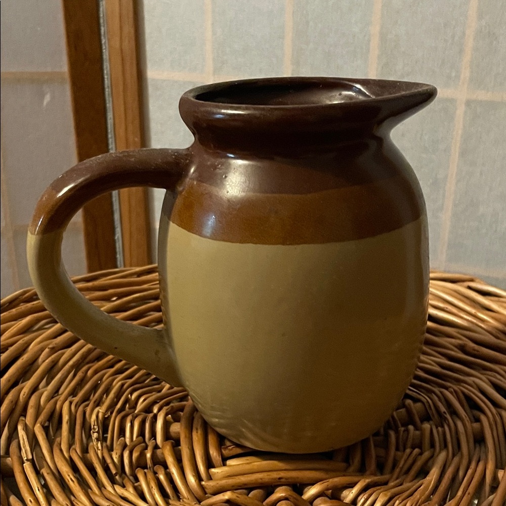 Vintage Ceramic Brown and Tan Small  Pitcher